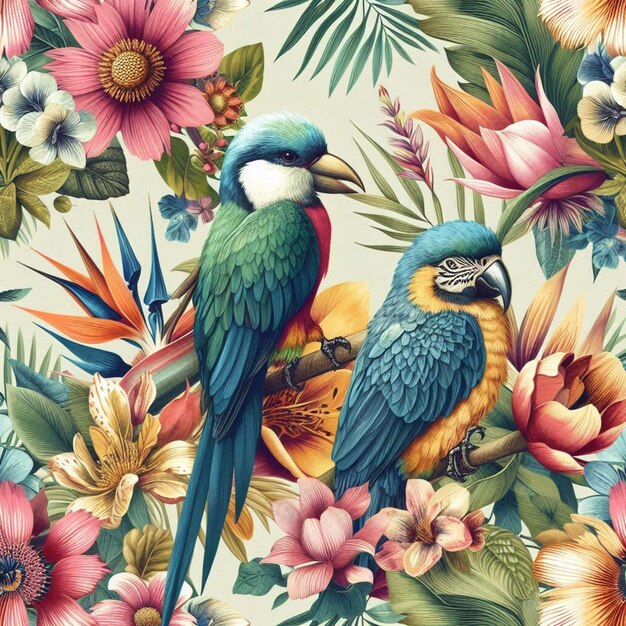 Traditional tropical prints pattern illustration