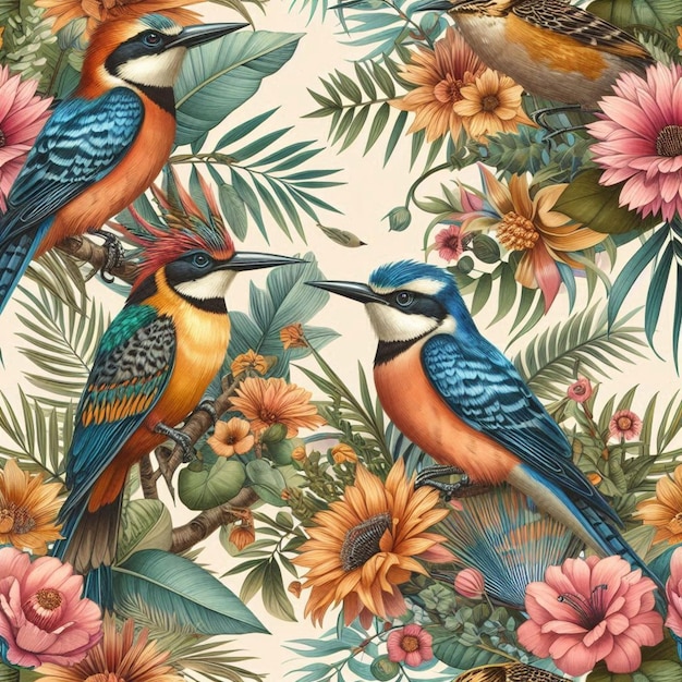 Traditional tropical prints pattern illustration