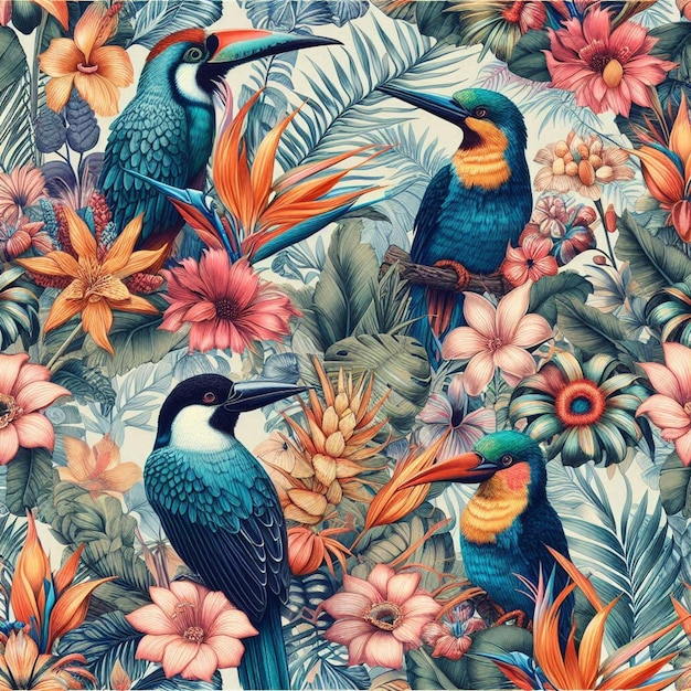 Traditional tropical prints pattern illustration