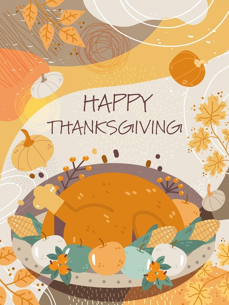 Vector traditional turkey autumn harvest festival happy thanksgiving holiday celebration concept