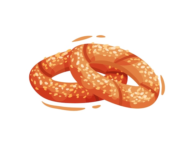 Traditional Turkish round bread with sesame Vector illustration on white background