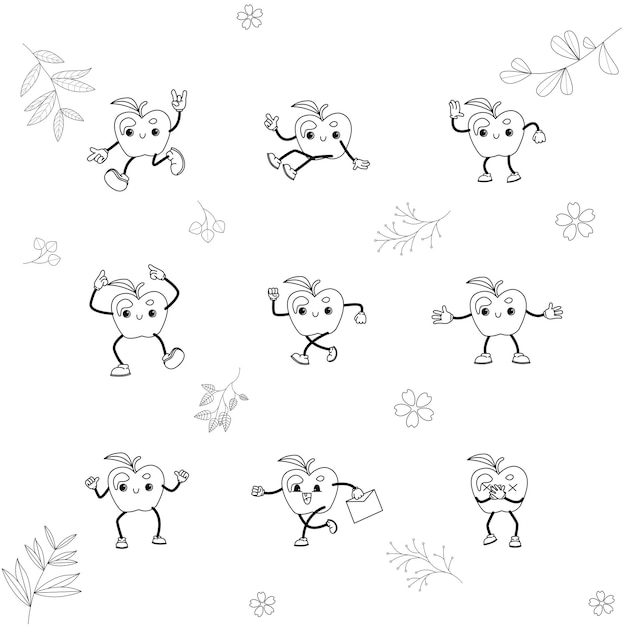 Traditional vector illustrationcute apple doodle set can be used for coloring book