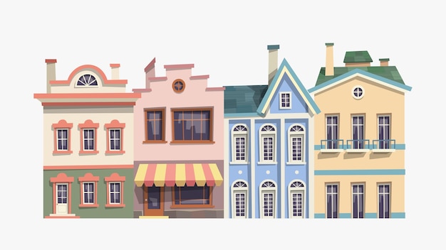 Vector traditional vintage houses in set on white