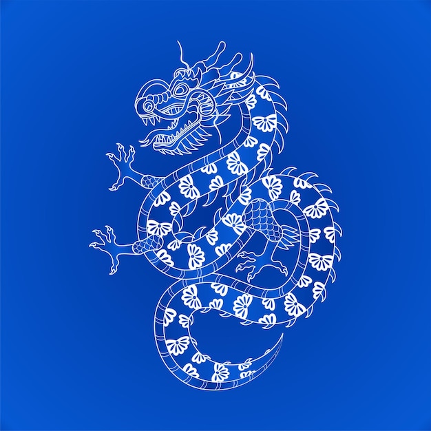 Traditional white blue chinese dragon zodiac sign vector illustration