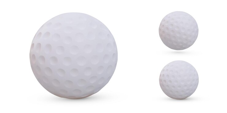 Traditional white golf ball Set of 3D illustrations Round accessory for outdoor sports