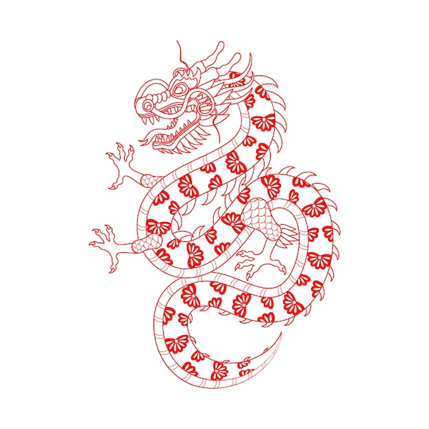 Традиционный белый красный китайский дракон знак зодиака векторная иллюстрация