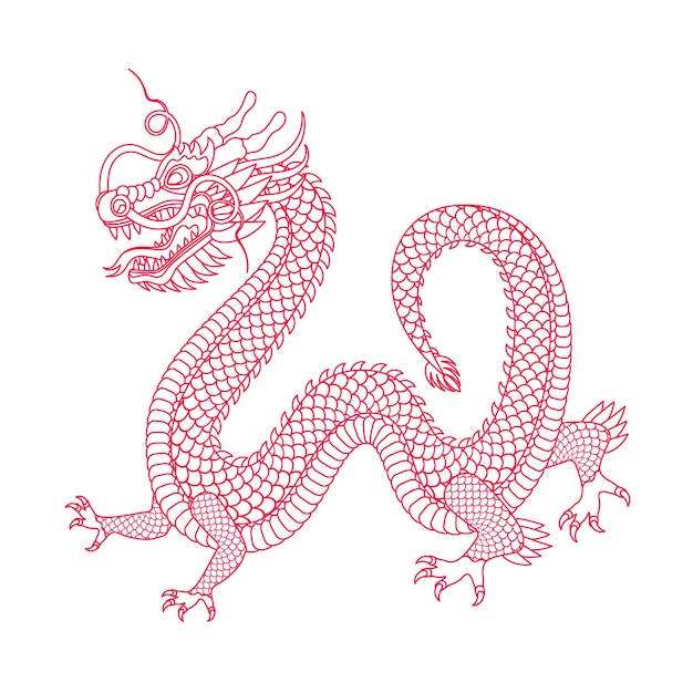 Traditional white red chinese dragon zodiac sign vector illustration