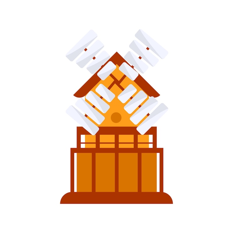 Vector traditional wooden windmill generating renewable energy