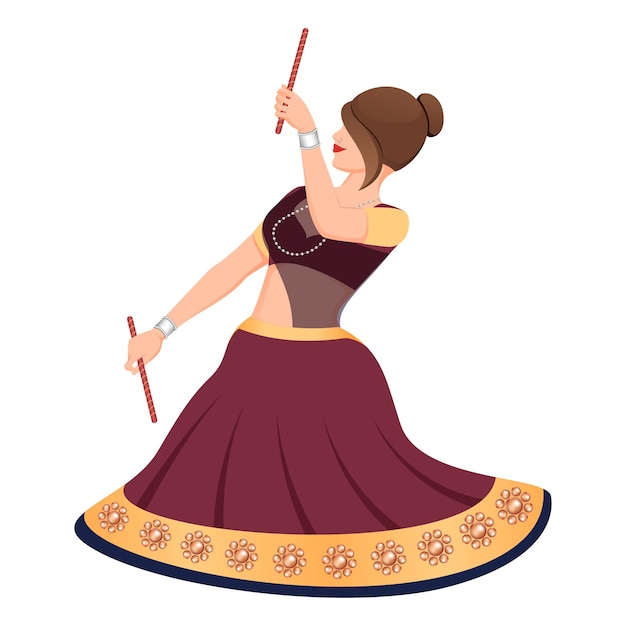 traditionally dressed dandiya girl, dandiya girl vector, Happy Navratri.