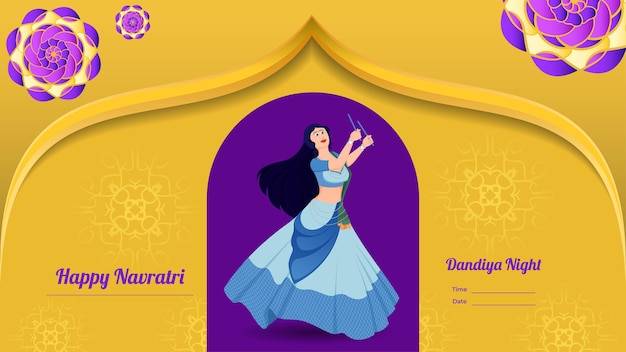 Traditionally dressed girl vector creative dandiya banner vector Happy Navratri