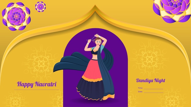 Traditionally dressed girl vector creative dandiya banner vector Happy Navratri