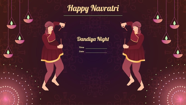 Traditionally dressed men with dandiya stick Happy Navratri banner vector