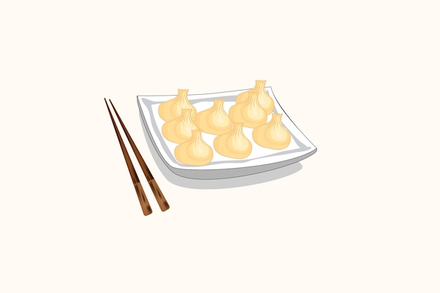 Traditioneel Chinees eten knoedel dim sum met eetstokjes illustratie