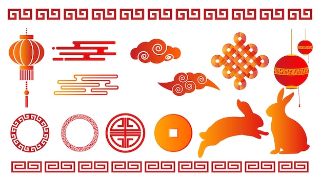 Vector traditioneel chinees nieuwjaar elementen aziatische oosterse ornamenten japanse feestelijke decoraties wolken