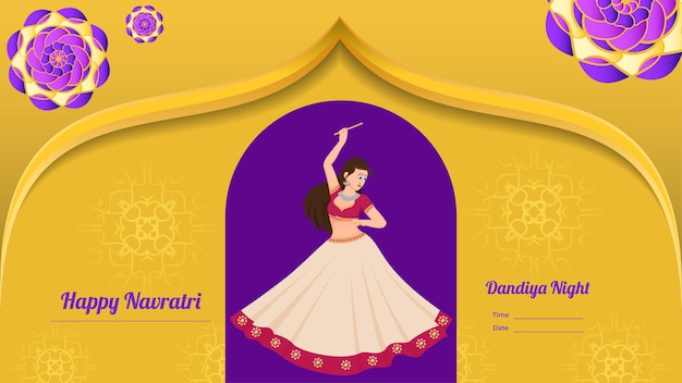 Traditioneel gekleed meisje vector creatieve dandiya banner vector happy navratri