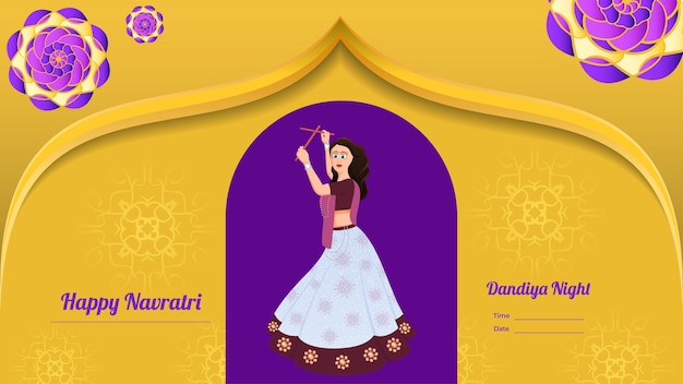 Traditioneel gekleed meisje vector creatieve dandiya banner vector Happy Navratri