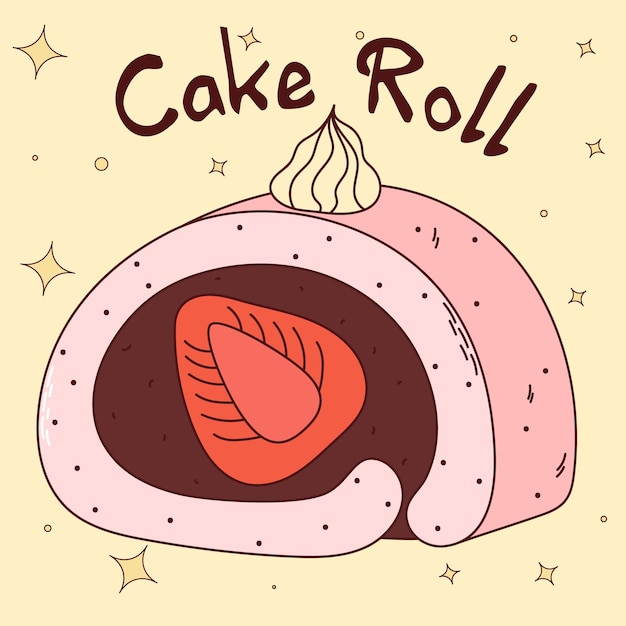 Traditioneel Japans eten Aziatisch cakebroodje met aardbei Vectorillustratie