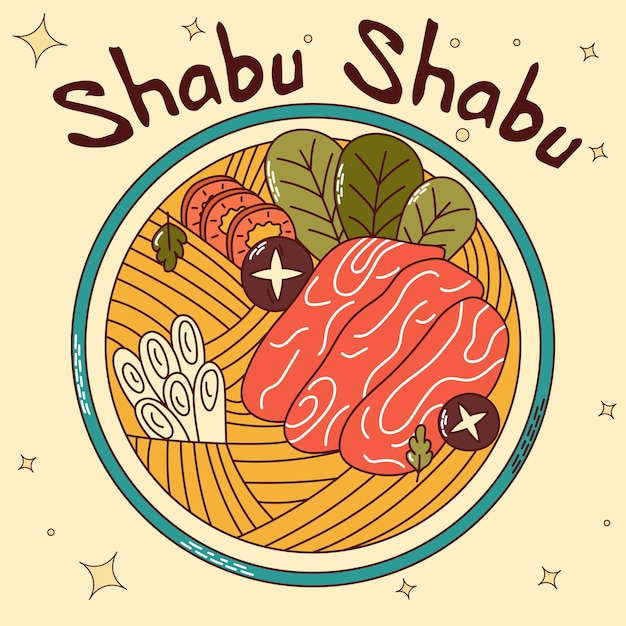 Traditioneel japans eten aziatische shabushabu vector illistration