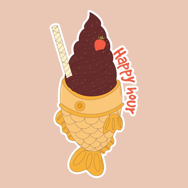 Traditioneel Japans eten Aziatische Taiyaki sticker Visvormig ijs Vector illistratie