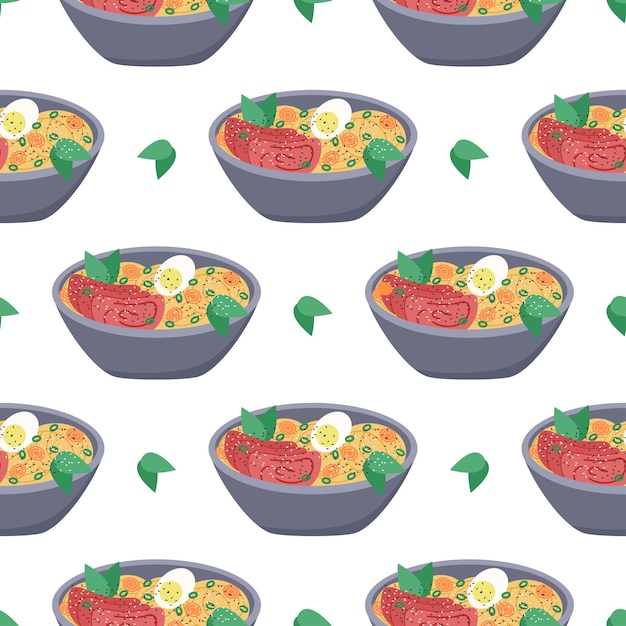 Traditioneel japans ramen soep naadloos patroon Asianfood achtergrond Print voor productontwerp