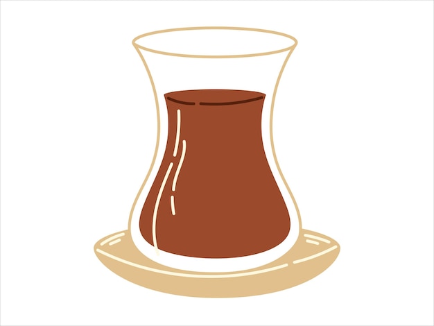 Traditioneel Turks glas met zwarte thee armuda met schotel vector geïsoleerd op witte illustratie van