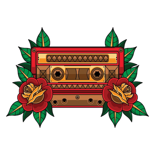 Traditionele cassettebandtattoo