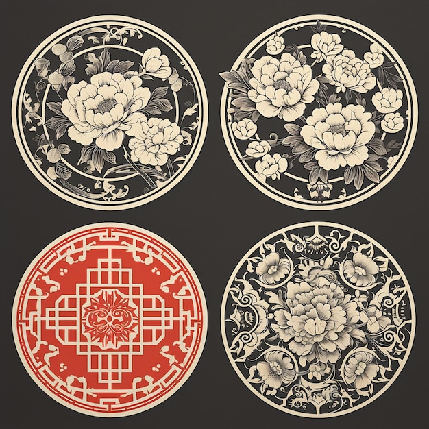 Vector traditionele chinese bloemen- en boekrollenontwerpen