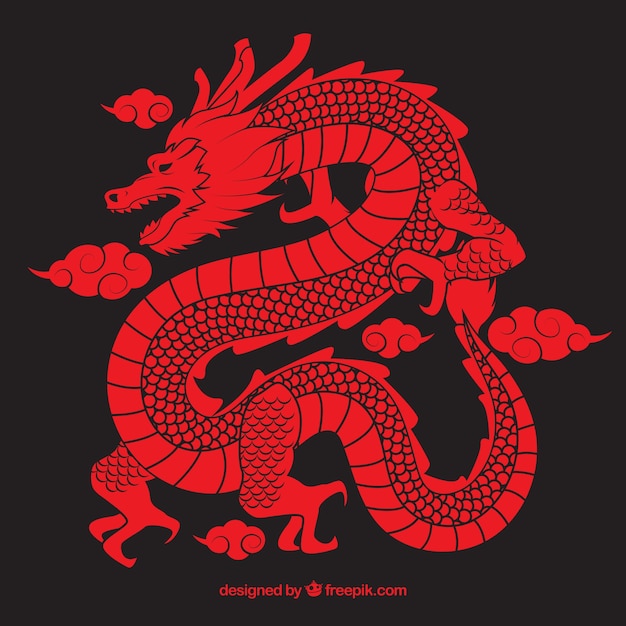 Vector traditionele chinese draak met silhouetontwerp