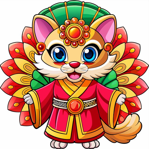 Vector traditionele chinese nieuwjaarsviering met de hand getekende mascotte cartoon personage sticker icoon concept