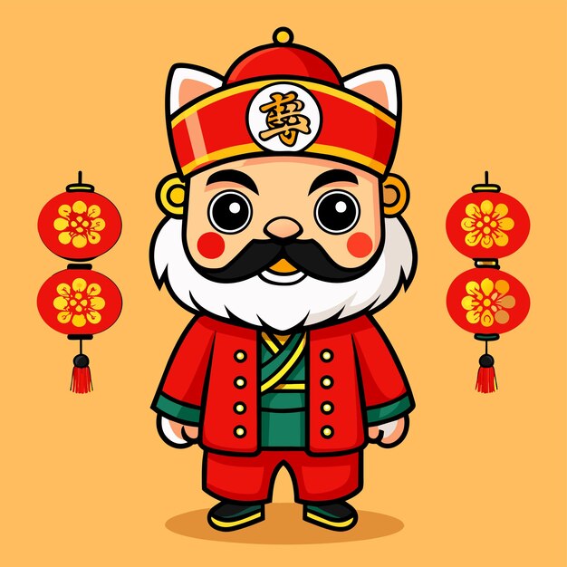 Vector traditionele chinese nieuwjaarsviering met de hand getekende mascotte cartoon personage sticker icoon concept