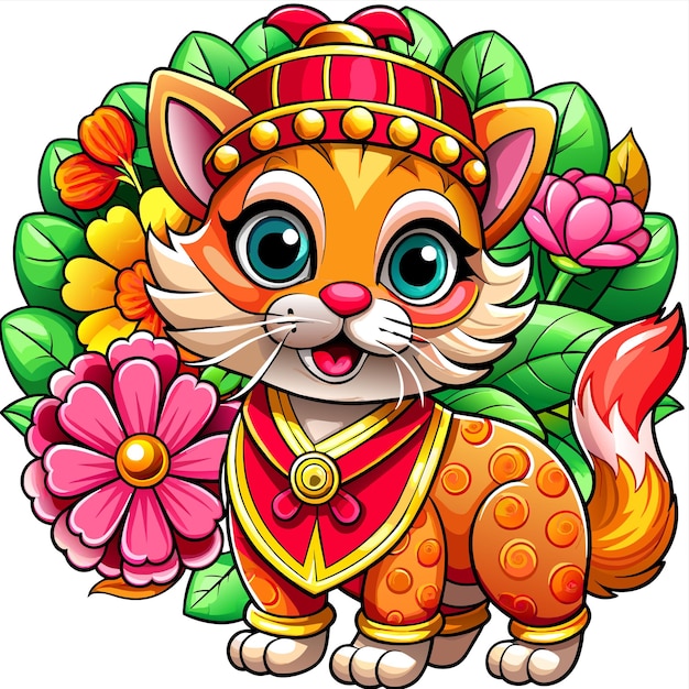 Traditionele Chinese nieuwjaarsviering met de hand getekende mascotte cartoon personage sticker icoon concept