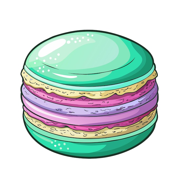 Vector traditionele franse amandel macaron koekjes in verschillende kleuren geïsoleerd in schattige cartoon stijl