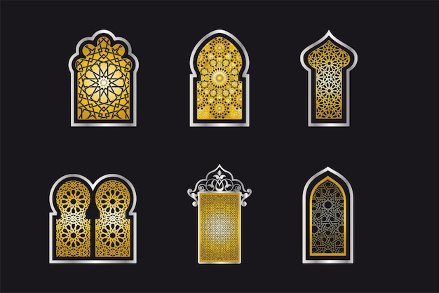 Traditionele gouden Arabische islamitische ramen. Traditionele architectuur geometrische arabesque patronen.