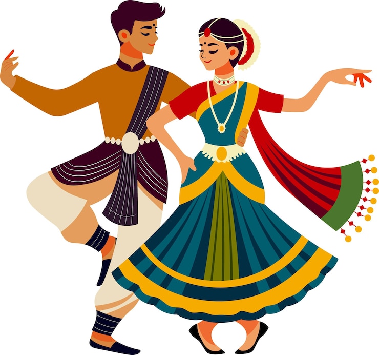 Vector traditionele indiase danspaar cartoon