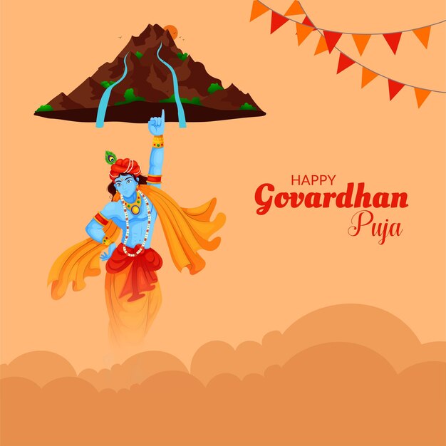 Traditionele Indiase religieuze festival Happy Govardhan Puja banner ontwerpsjabloon