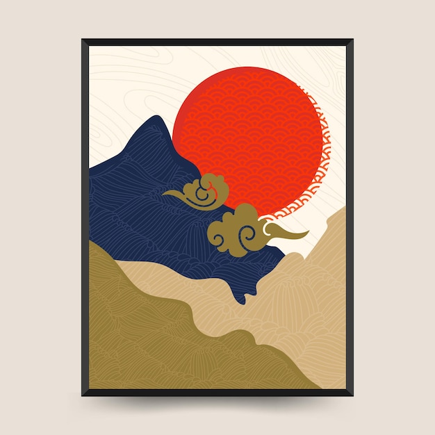 Traditionele Japanse poster sjabloon Abstracte achtergrond instellen Japans patroon