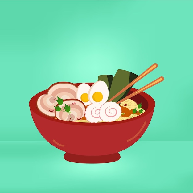 Traditionele Japanse ramen noodles hand getekende illustratie