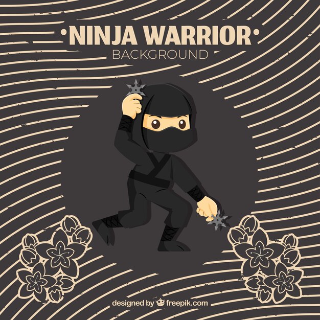 Traditionele ninja krijger achtergrond met platte ontwerp