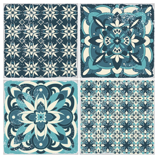 Vector traditionele sierlijke portugese tegels azulejos vintage patroon voor textielontwerp mozaïek majolica