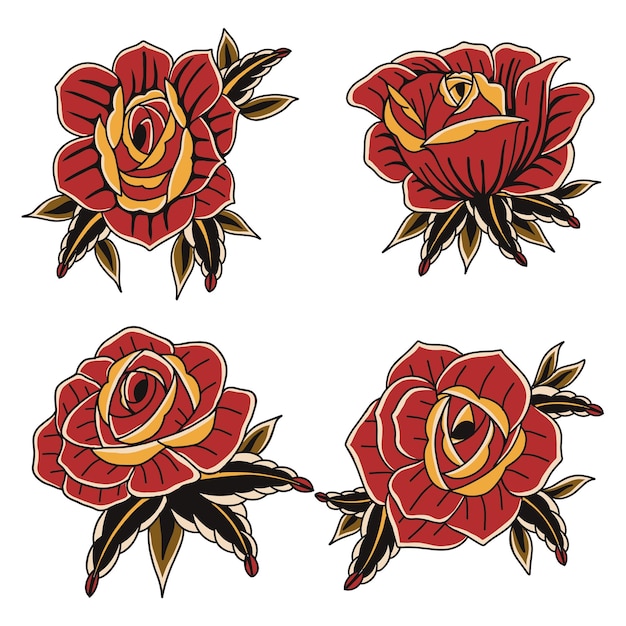 Vector traditionele vintage bloemen tatoeage illustratie