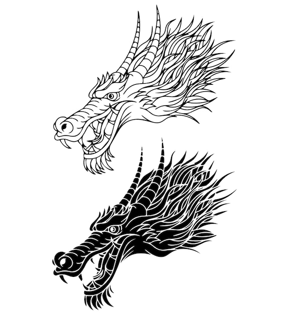 Traditionele zwart-witte tattoo-ontwerpen met drakenkop