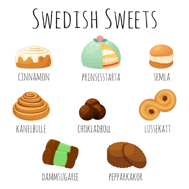 Traditionele Zweedse snoepset Kanelbulle rol kaneelbroodje prinsesstarta semla chokladboll
