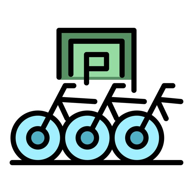Трафик велосипедная парковка икона контур вектор стоянка станция городской транспорт цвет плоский