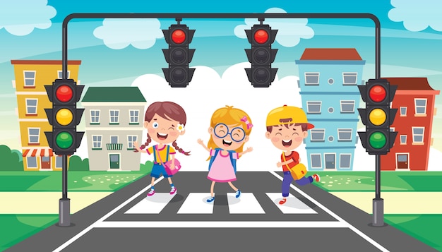 Traffic concept with funny characters