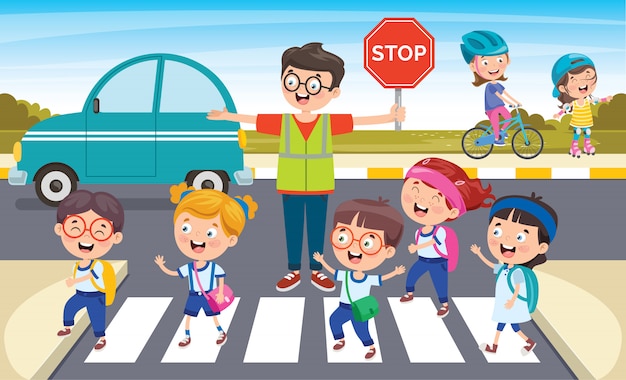 Vector traffic concept with funny characters