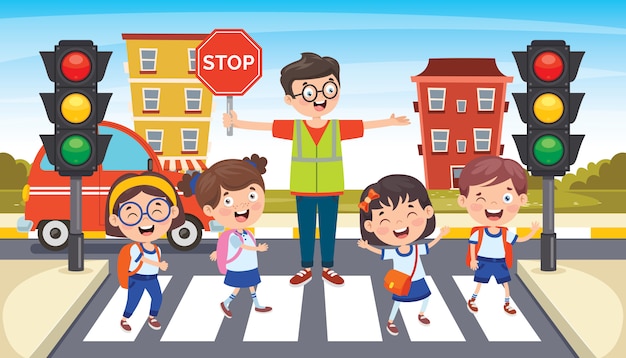 Vector traffic concept with funny characters