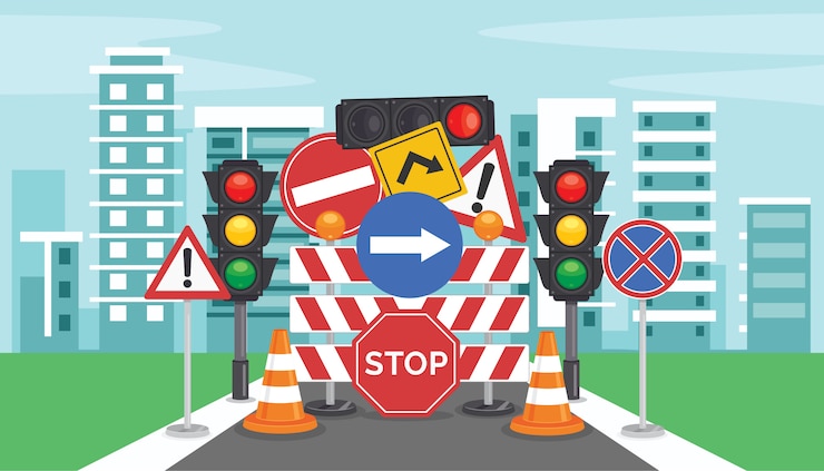 Vector traffic concept with lights and equipments