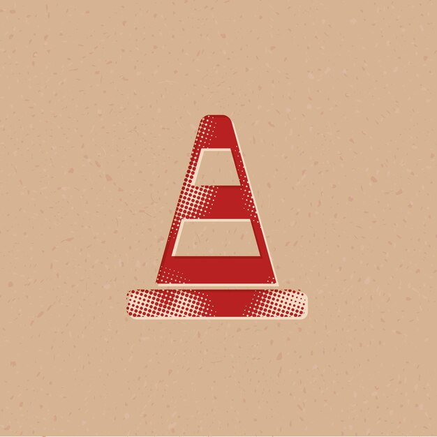 Vector traffic cone halftone style icon with grunge background vector illustration