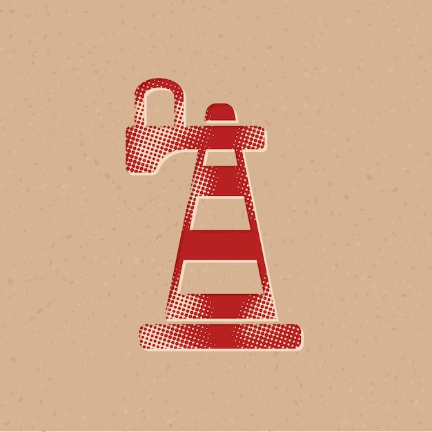 Vector traffic cone halftone style icon with grunge background vector illustration