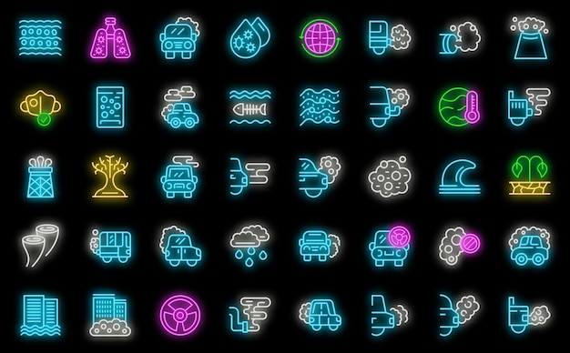 Traffic fumes icons set vector neon